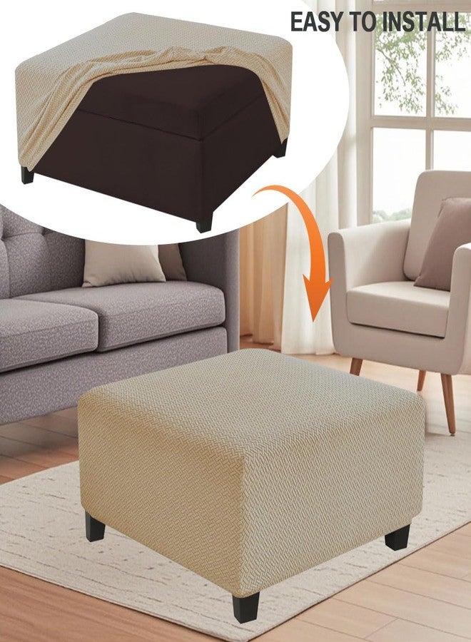 Levoberg Waterproof Square Ottoman Cover Large Square Folding Storage Ottoman Bench Slipcovers Footrest Stool Covers Oversized Ottoman Coffee Table Covers Cube with Elastic Bottom L Sand - Image 5